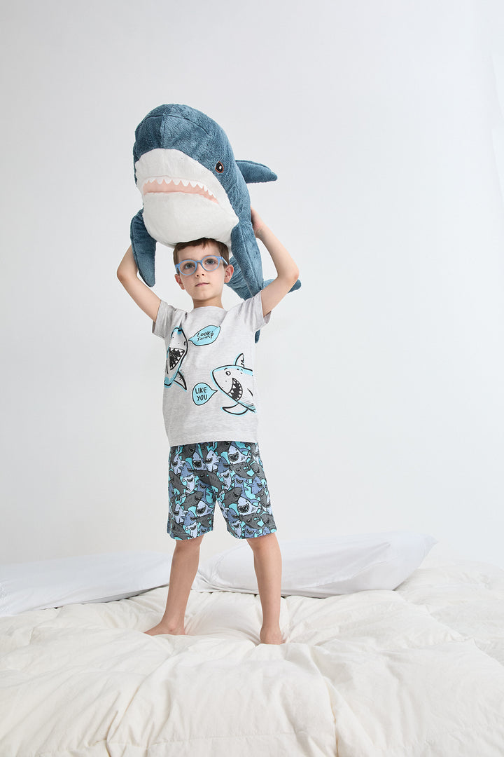 PIJAMA CORTO NIÑO SHARP  GRIS VIG. CLARO