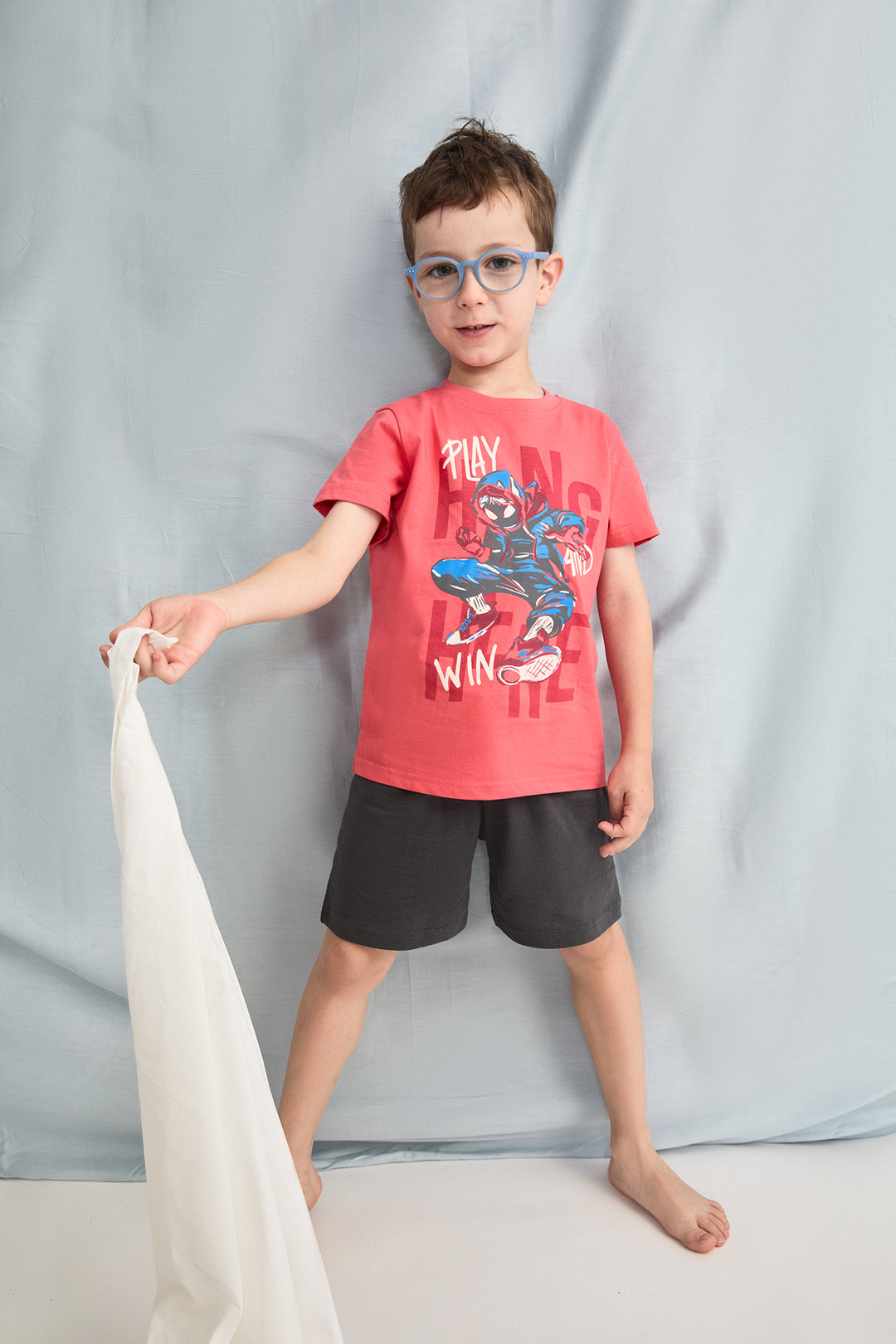 PIJAMA CORTO NIÑO PLAWN  ROJO