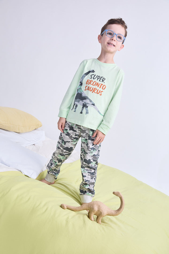 PIJAMA LARGO NIÑO BRONTOSAURUS  VERDE
