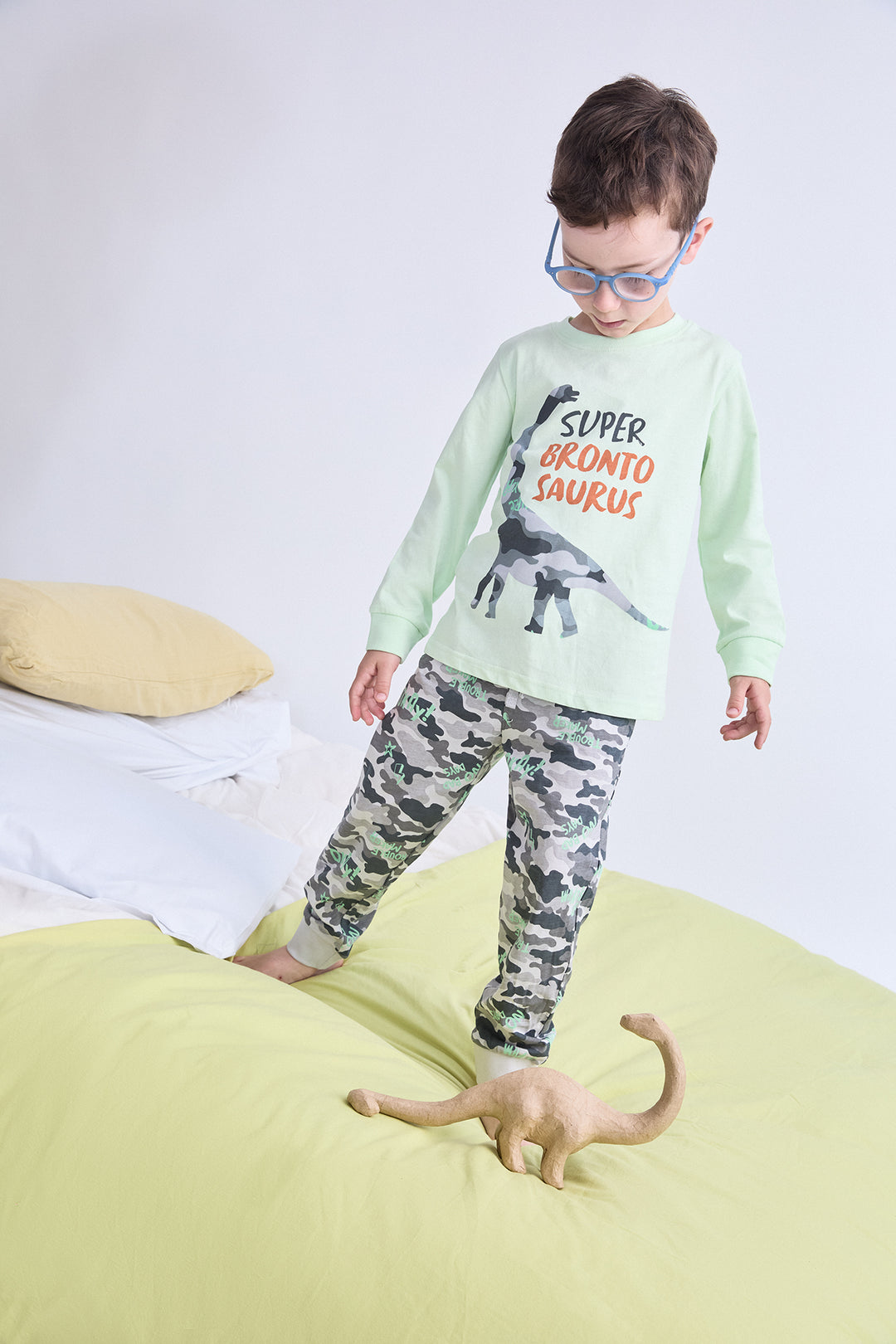 PIJAMA LARGO NIÑO BRONTOSAURUS  VERDE
