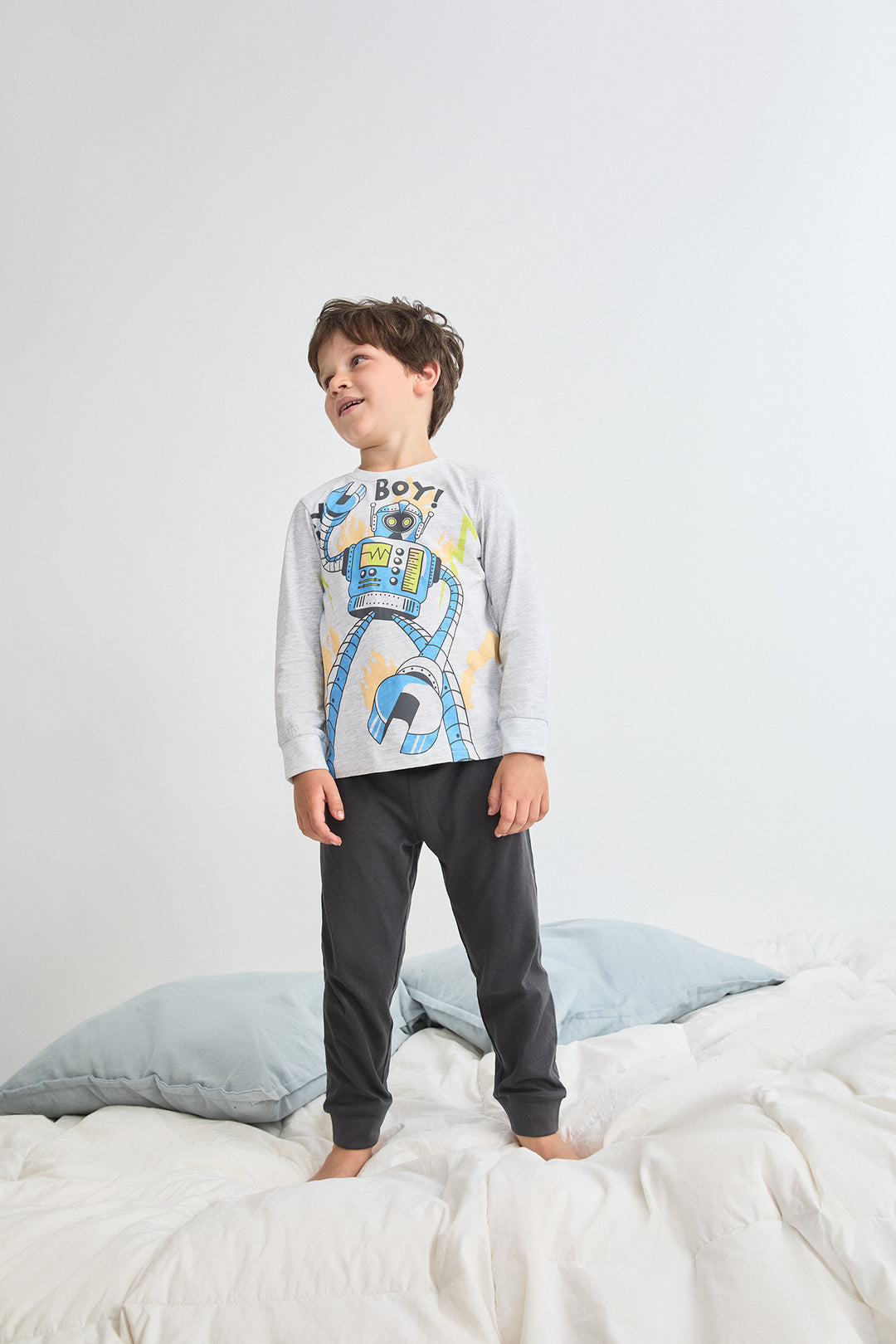 PIJAMA LARGO NIÑO HEYNIÑO  GRIS VIG. CLARO
