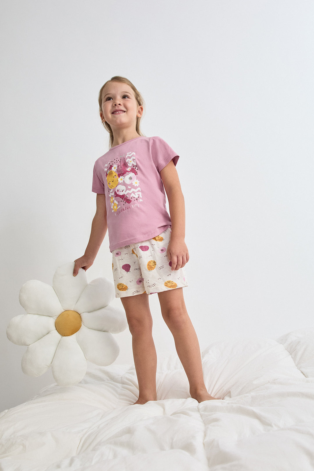 PIJAMA CORTO NIÑA COLORFUL LIFE  ROSA