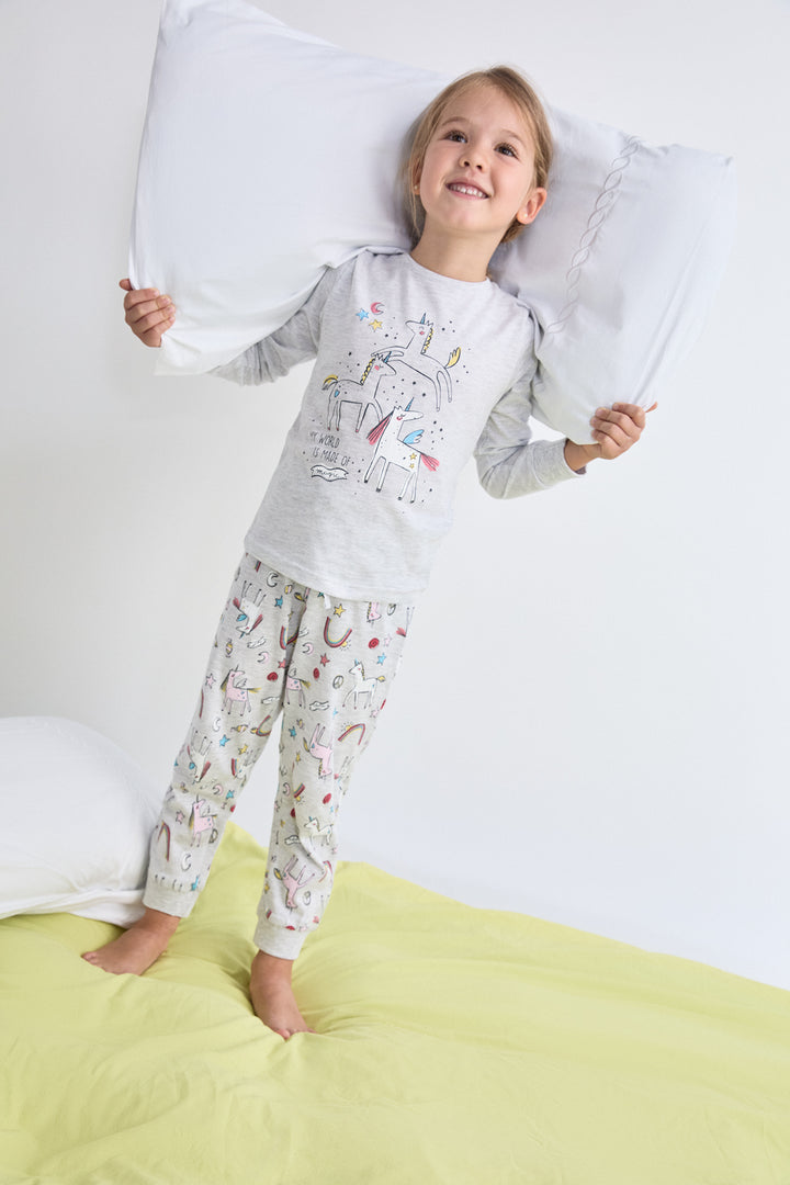 PIJAMA LARGO NIÑA MYWORLD  GRIS VIG. CLARO