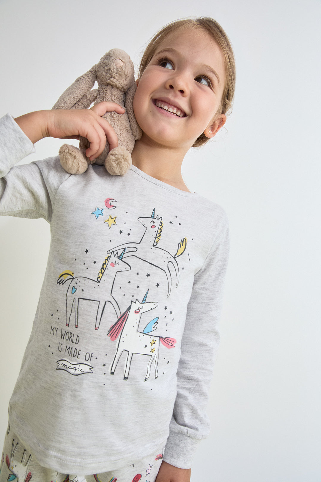 PIJAMA LARGO NIÑA MYWORLD  GRIS VIG. CLARO