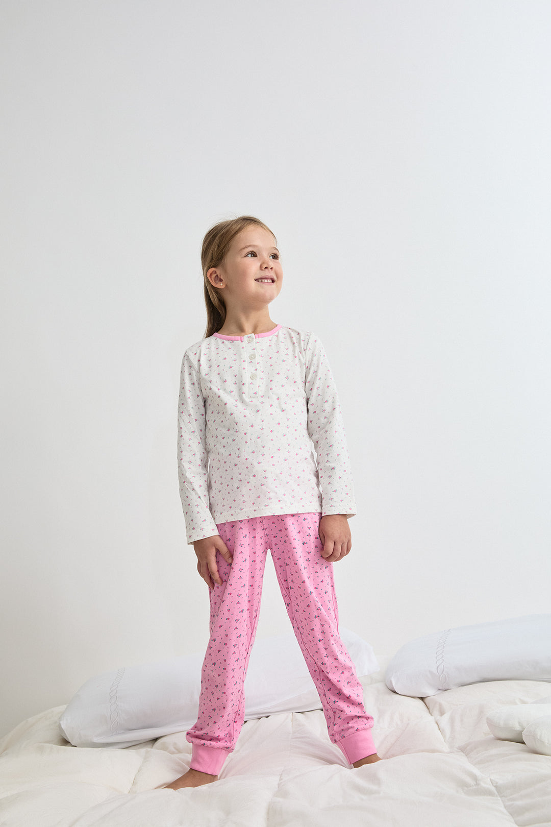 PIJAMA LARGO NIÑA FLOWERS  ROSA