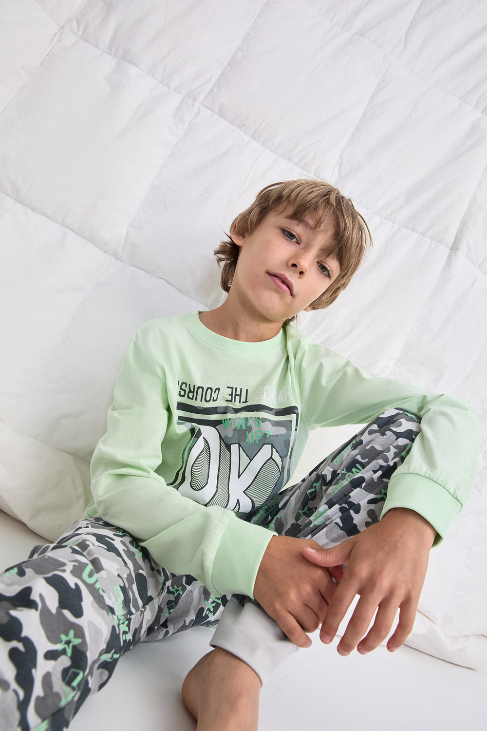 PIJAMA LARGO NIÑO OK  VERDE