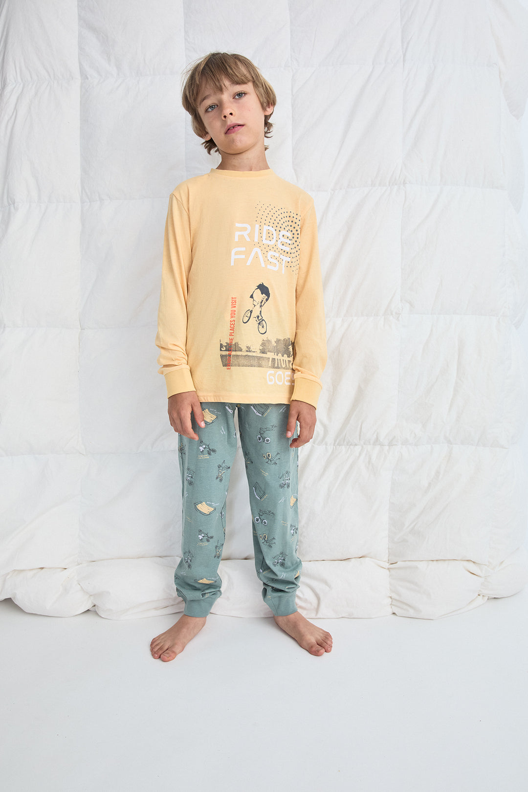 PIJAMA LARGO NIÑO RIDEFAST  AMARILLO