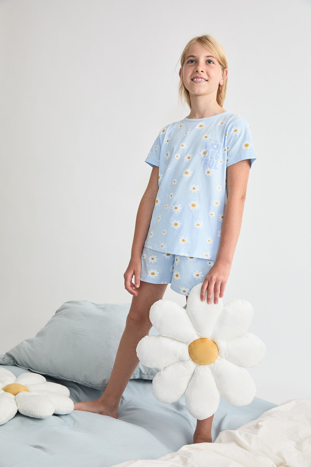 PIJAMA CORTO NIÑA WONDERFUL  CELESTE