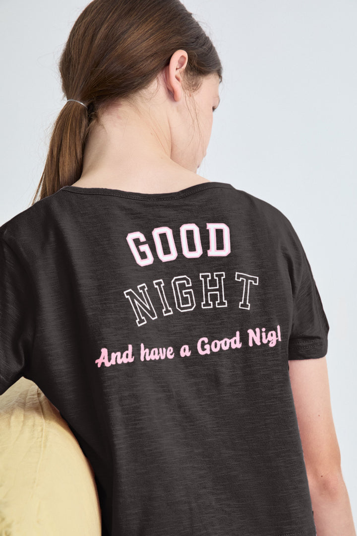 PIJAMA CORTO NIÑA GOOGMOORNING  NEGRO