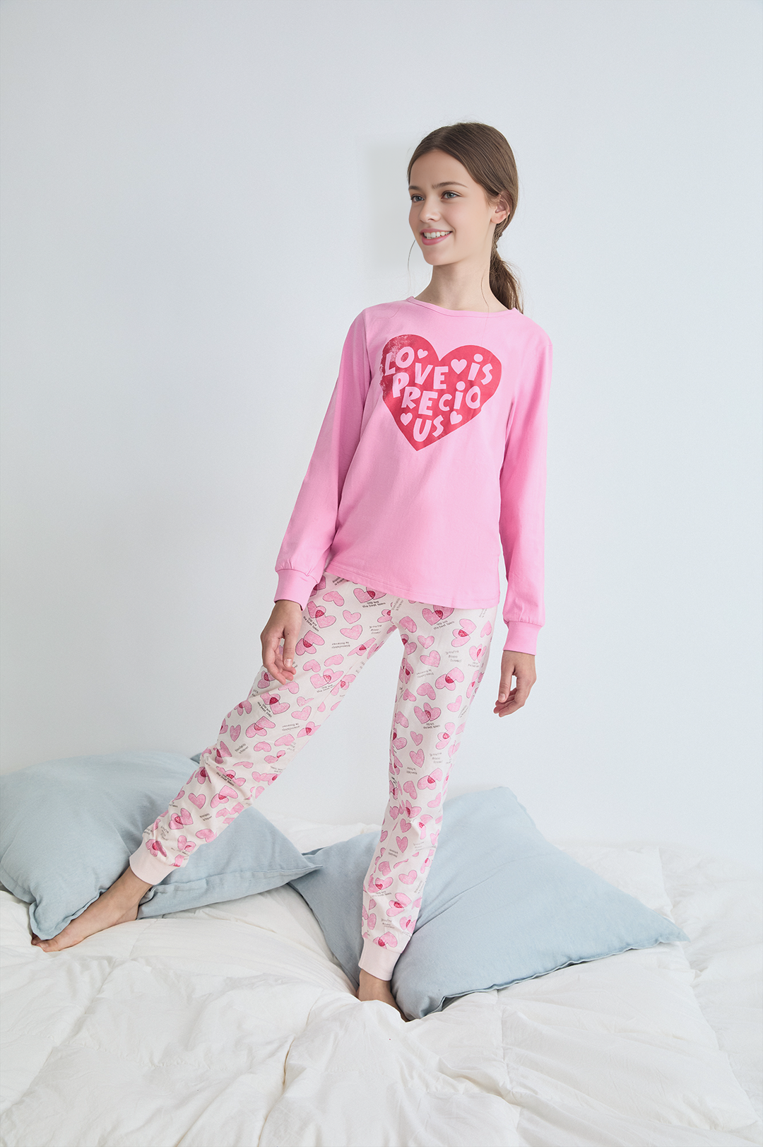 PIJAMA LARGO NIÑA LOVE  ROSA