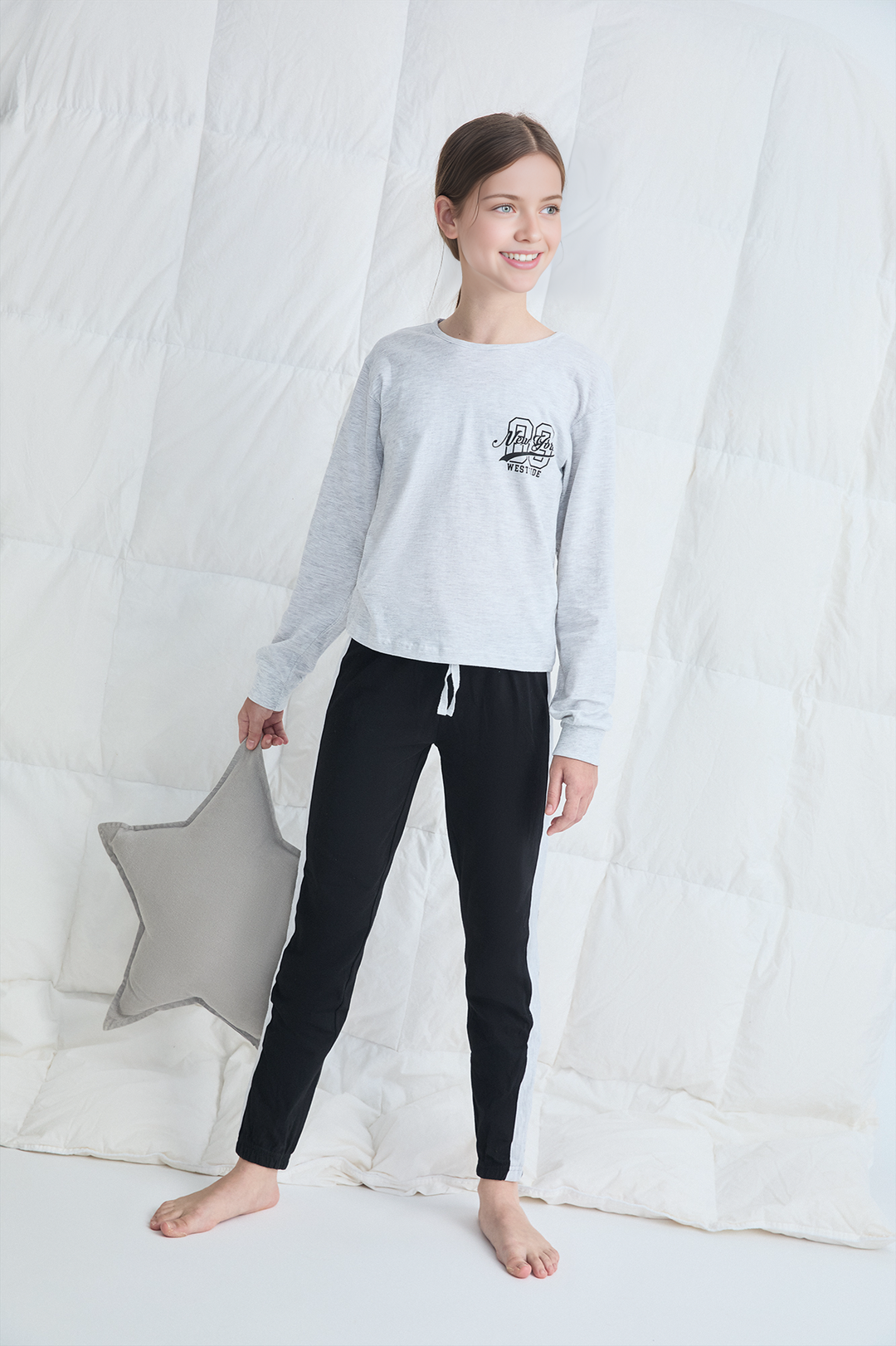 PIJAMA LARGO NIÑA WEST89SIDE  GRIS VIG. CLARO