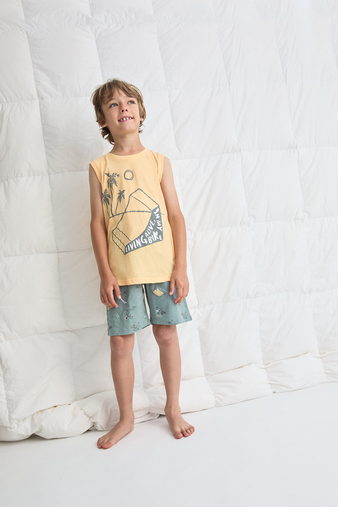 PIJAMA SIN MANGAS NIÑO LIVINGBIKE  AMARILLO