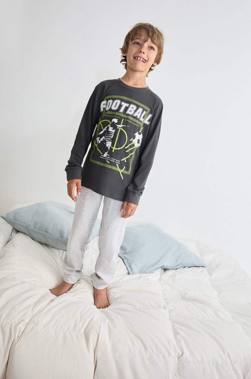 PIJAMA LARGO NIÑO FOOTBALL  ANTRACITA