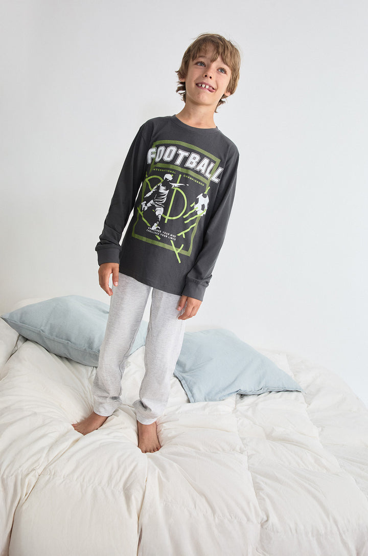 PIJAMA LARGO NIÑO FOOTBALL  ANTRACITA