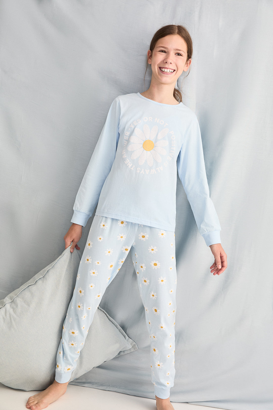 PIJAMA LARGO NIÑA POSITIVE  CELESTE