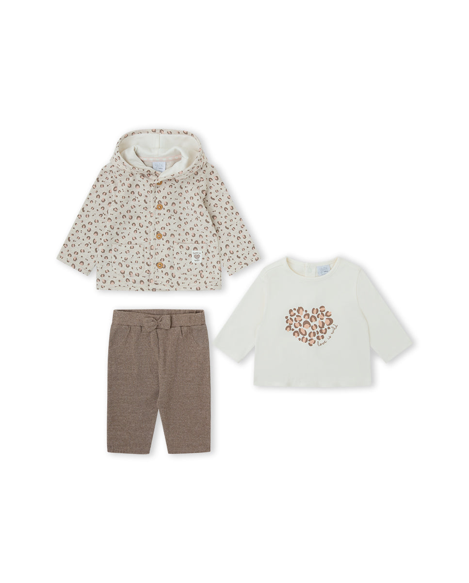CONJUNTO 3 PIEZAS NIÑA BEIGE
